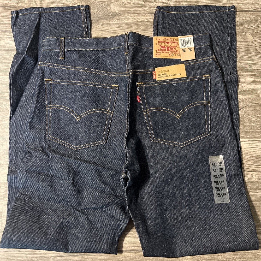 Vintage New Old Stock Y2K Levi's 505 Dark Wash Blue Jeans Size 38x36 (38x38) - Picture 4 of 12